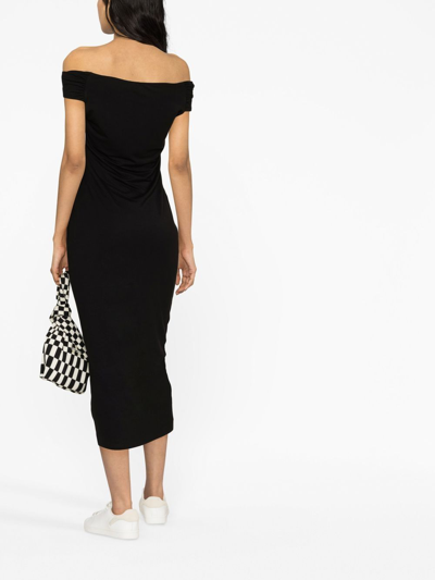 Shop Reformation Jamen Off-shoulder Knitted Midi Dress In Black