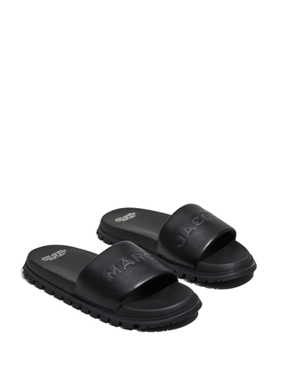 Shop Marc Jacobs The Leather Slide Logo-embossed Slides In Black