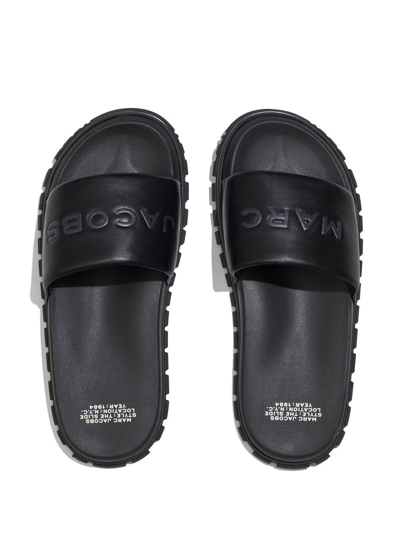 Shop Marc Jacobs The Leather Slide Logo-embossed Slides In Black