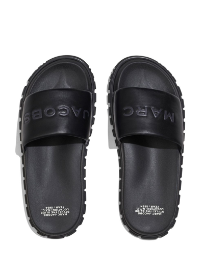 Marc Jacobs The Leather Slide Logo-embossed Slides In Black