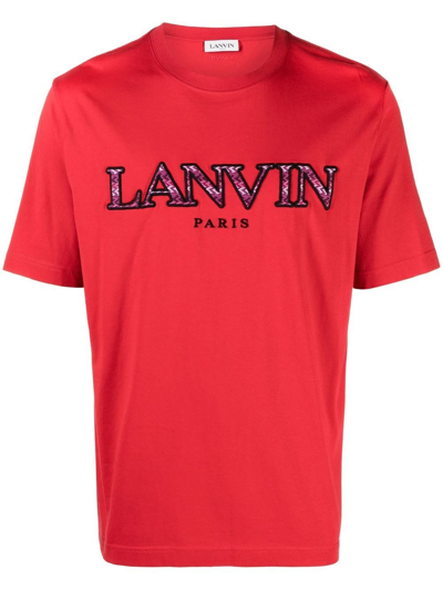 Shop Lanvin Logo-embroidered T-shirt In Red