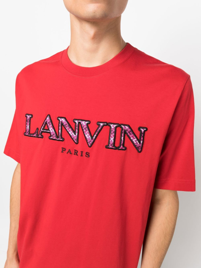 Shop Lanvin Logo-embroidered T-shirt In Red