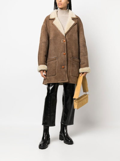 Pre-owned Burberry 2000s Shearling-lined Buttoned Coat In Brown