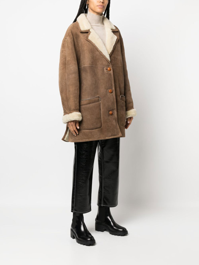 Pre-owned Burberry 2000s Shearling-lined Buttoned Coat In Brown