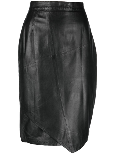 Pre-owned Gianfranco Ferre 1990s Layered Leather Pencil Skirt In Black