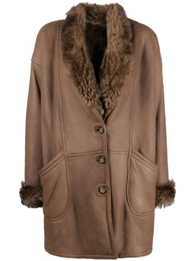 A.N.G.E.L.O. VINTAGE CULT Pre-owned 1980s Faux-fur Trimmed Leather Coat In Brown