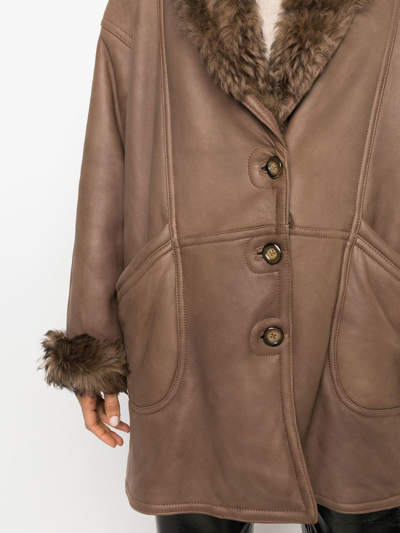 Pre-owned A.n.g.e.l.o. Vintage Cult 1980s Faux-fur Trimmed Leather Coat In Brown