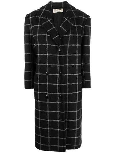 Pre-owned A.n.g.e.l.o. Vintage Cult 1980s Checkered Double-breasted Coat In Black