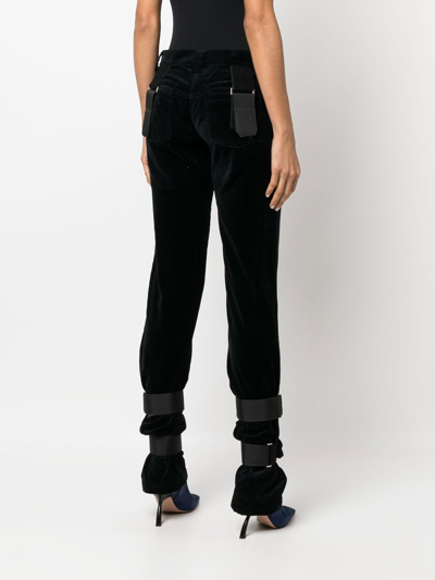 Pre-owned Dolce & Gabbana 2000s Strap-detailed Velvet Trousers In Black