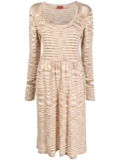 Pre-owned Missoni 2000s Woven Flared Dress In Neutrals