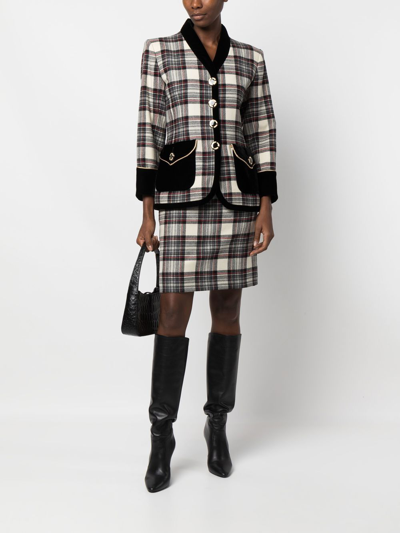 Pre-owned Saint Laurent 1980s Plaid Wool Skirt Suit In Black