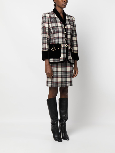 Pre-owned Saint Laurent 1980s Plaid Wool Skirt Suit In Black