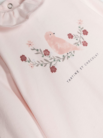 Tartine Et Chocolat Ruffle-collar Graphic-print T-shirt In Pink