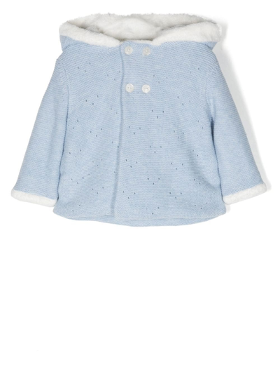 Shop Tartine Et Chocolat Button-up Hooded Knitted Jacket In Blue