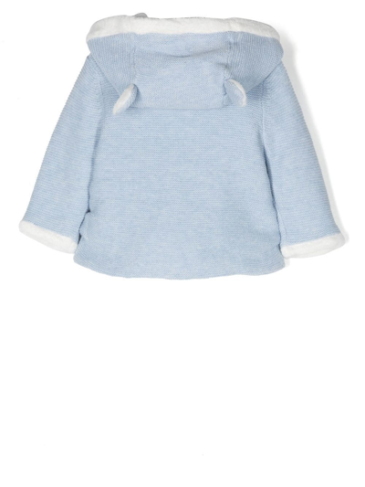 Shop Tartine Et Chocolat Button-up Hooded Knitted Jacket In Blue