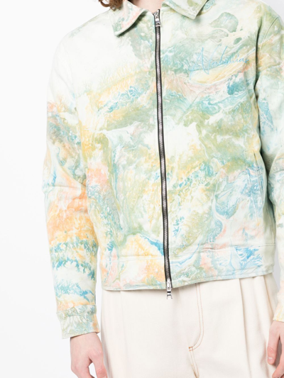 Shop Nahmias Marble-print Cotton Jacket In Green