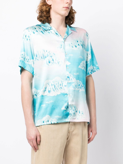 Shop Nahmias Clouds-motif Short-sleeved Shirt In Blue