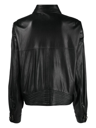 Pre-owned Versace 飞行员皮质夹克（1990年代典藏款） In Black