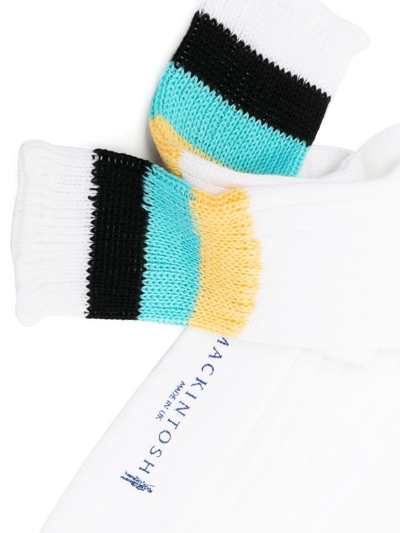 Shop Mackintosh Leopard Stripe-trim Cotton Socks In White