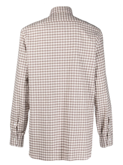 Shop Barba Gingham-check Spread-collar Shirt In White