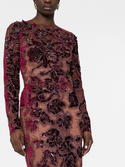 Shop Marchesa Embroidered Sequinned Dress In Red