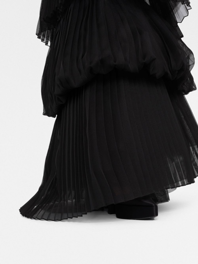 Shop Marchesa Pleated Tiered Gown In Black
