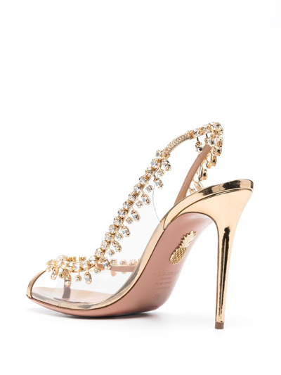 Shop Aquazzura Crystal-embellished Slingback Sandals In Gold