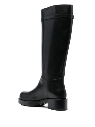 Shop Versace Plaque-detail Polished-finish Boots In Black
