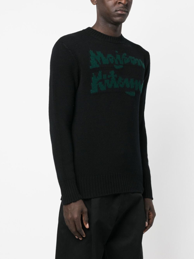 Shop Maison Kitsuné Intarsia-knit Logo Jumper In Black