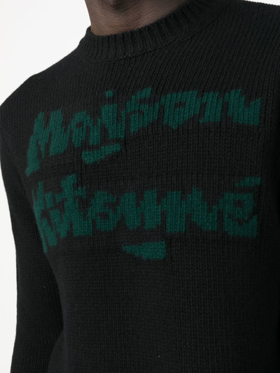Shop Maison Kitsuné Intarsia-knit Logo Jumper In Black