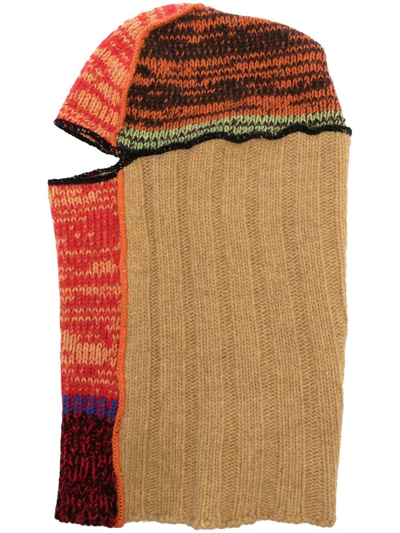 Shop Marni Colour-block Wool Balaclava In Brown