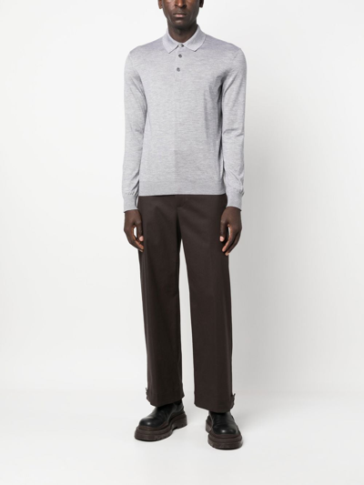 Zegna Cashmere-silk Polo Top In Grey