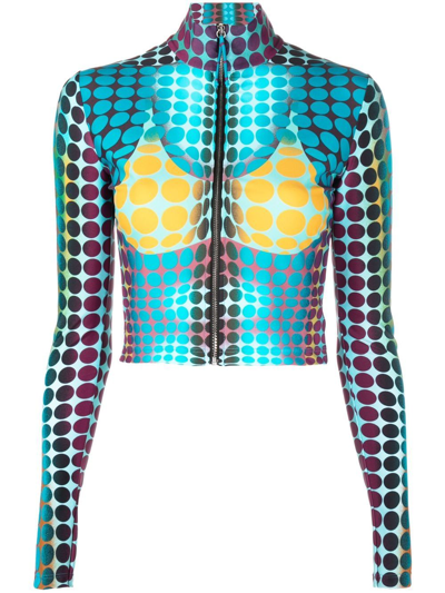 Shop Jean Paul Gaultier Dot-print Long Sleeved Stretch Top In Blue