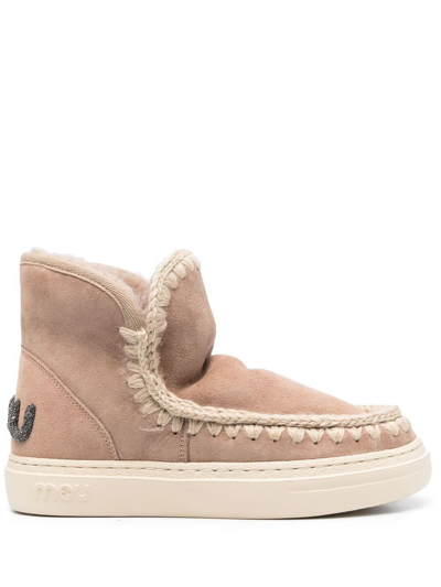 Mou Crochet Stitch-trim Boots In Brown