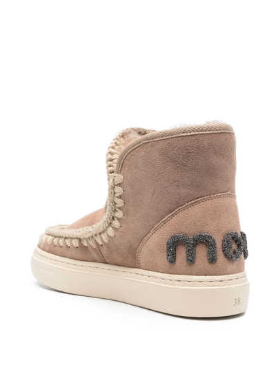 Mou Crochet Stitch-trim Boots In Brown