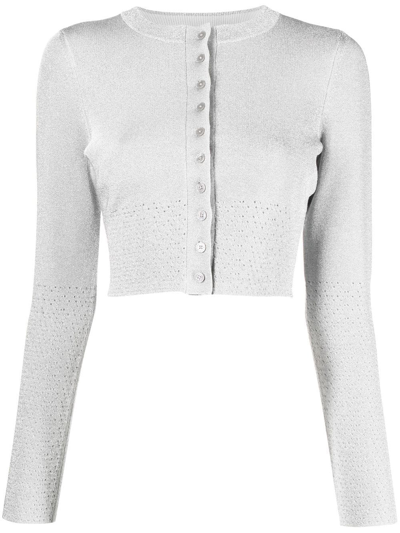 Shop Victoria Beckham Lurex Cropped Cardigan In Grey