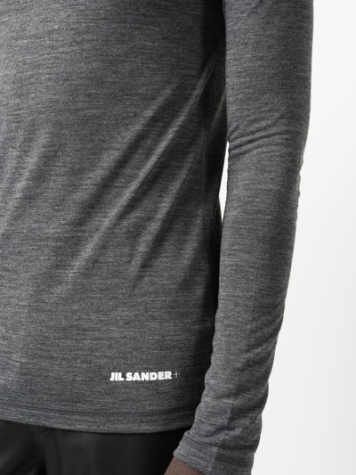 Shop Jil Sander Logo-print Long-sleeved T-shirt In Grey