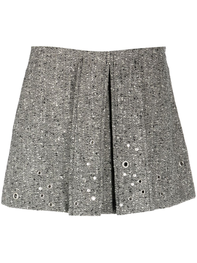 Shop Durazzi Milano Stud-embellished Tweed Mini Skirt In Grey
