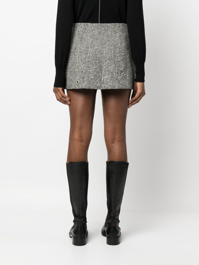Shop Durazzi Milano Stud-embellished Tweed Mini Skirt In Grey