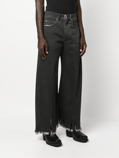 Shop Marni Fringed Wide-leg Jeans In Grey