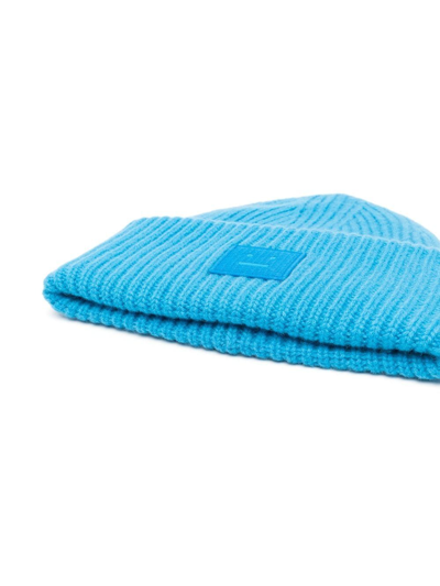 Shop Acne Studios Logo Motif Rib-knit Beanie In Blue