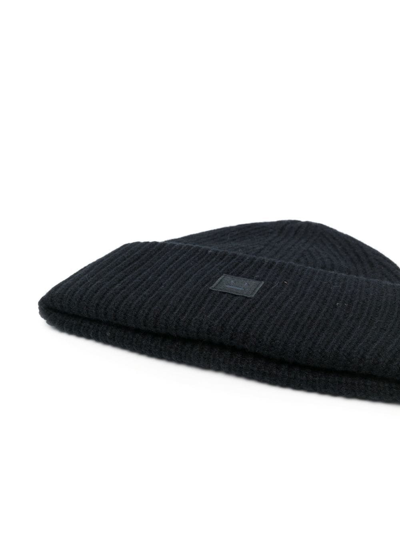 Shop Acne Studios Logo Motif Rib-knit Beanie In Black