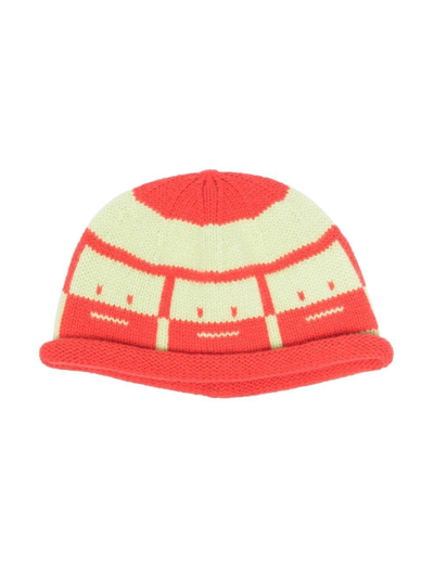 Shop Acne Studios Logo Motif Intarsia-knit Beanie In Red