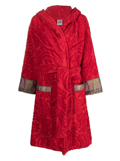 Shop Etro Home Paisley-motif Cotton Robe In Red