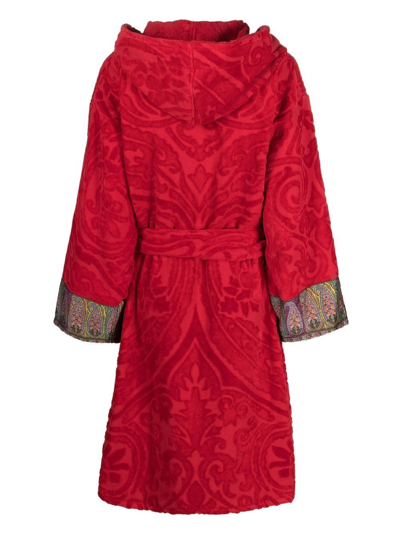 Shop Etro Home Paisley-motif Cotton Robe In Red