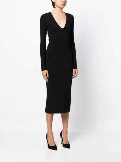 Shop Victoria Beckham Deep V-neck Midi-dress In Black
