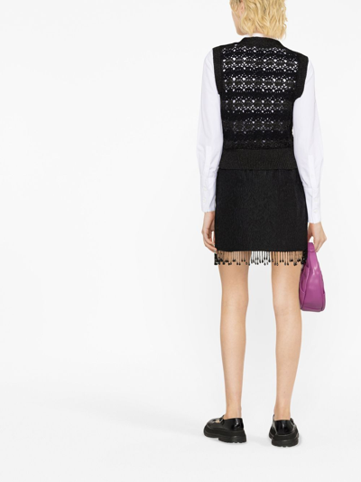 Ganni + Net Sustain Bead-embellished Fringed Recycled-cloqué Mini Skirt In Black