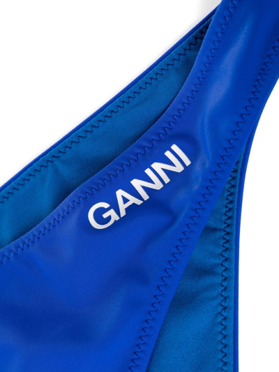 Shop Ganni Logo-print Bikini Bottoms In Blue