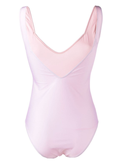 Ganni Graphic Deep Cut One Piece Swimsuit Light Lilac 38 In Pink