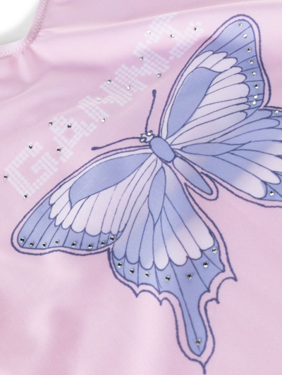 Shop Ganni Butterfly Logo-print Swimsuit In Pink